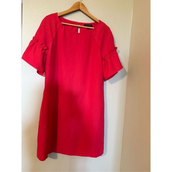 Banana Republic Size M Ruffle Puff Sleeve Mini Shift Dress Fuchsia Summer Staple - Picture 4 of 9